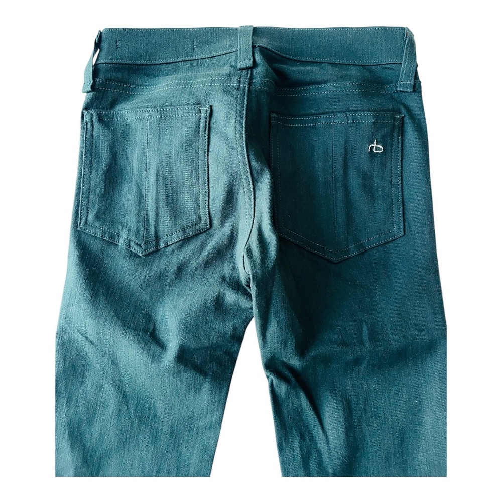 Rag & Bone Jean Hyde Skinny Lambs Leather Suede Green Teal Blue Green size 24 - Picture 10 of 12